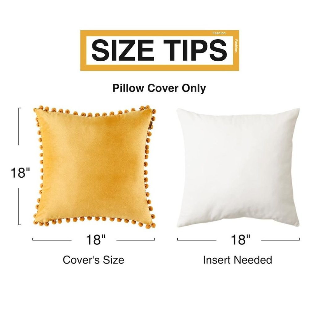 Decorative Throw Pillow Covers with Pom Poms Soft Particles Velvet Solid Cushion - Picture 5 of 6